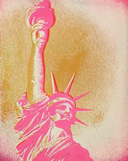 Posterization: Statue Liberty in Pink with Gold Background