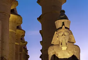 Floodlighting: Statue of Ramesses II, Luxor Temple, Luxor, Egypt