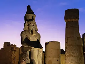 Floodlighting: Statue of Ramesses II, Luxor Temple, Luxor, Egypt