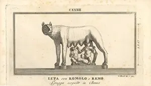 Suckled: Statue of Romolus and Remus being suckled by a wolf