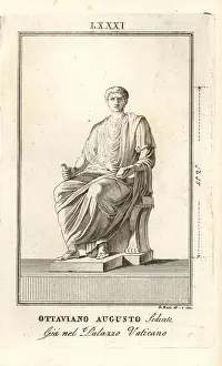 Augusto: Statue of a seated Roman Emperor Augustus, Ottaviano Augusto