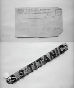 Harper: Stead telegram and brass nameplate