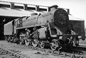 Elms: Steam engine in front of Nine Elms New Shed