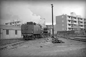 Elms: Steam engine entering turntable at Nine Elms Loco Yard