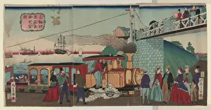 Takanawa: Steam engine of the iron railroad at Takanawa