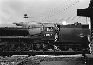 Elms: Steam engine being turned on turntable