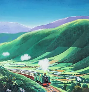 Narrow Gauge: Steam train chugging through a rural landscape