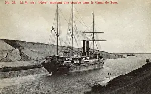 Steamship Nera navigating a curve in the Suez Canal, Egypt