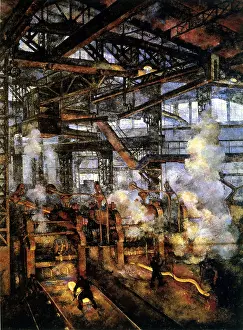 Steelworks: Steelworks. Scene in rolling mill.Artist V Rozhedstvensky