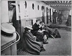 Steerage: Steerage passengers on an emigrant ship, outside cabins
