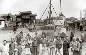 Steet: Steet scene and crowd, Baodeng, China, circa 1890