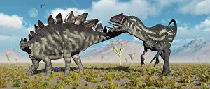 Hitting: A Stegosaurus defending itself from a predatory Allosaurus ?