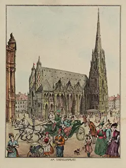 Stephansplatz: 'Stephansplatz'. Watercoloured engraving