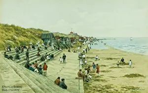 Lincs: Steps and beach, Mablethorpe, Lincolnshire