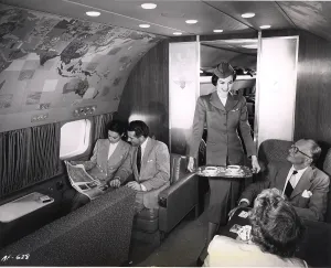 Stewardess: A stewardess serves tea