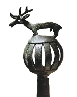 Deers: Stick handle with figure of a stag 7th BC. Bronze