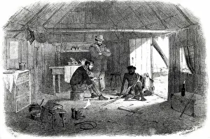 Gill: Stockman's hut in Australia with aboriginal man