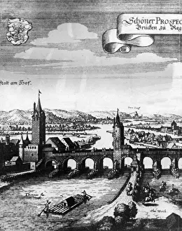 Danube: Stone bridge in Regensburg, 1644