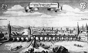 Danube: Stone bridge in Regensburg, 1644