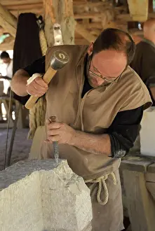 Stonemason: Stone cutter, Chateau de Guedelon, Treigny, Burgundy, France