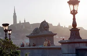 Danube: Stone lions on a bridge across the Danube River, 1996