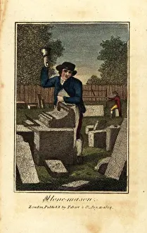 Bevel: Stone mason carving a stone with mallet and