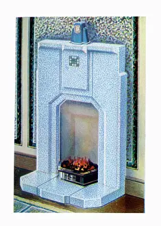 Grate: Stonite one-piece fireplace with solid hearth