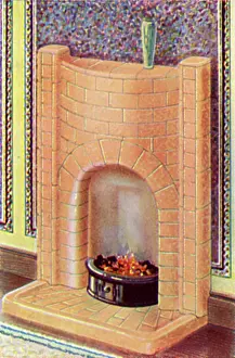 Grate: Stonite one-piece fireplace with solid hearth