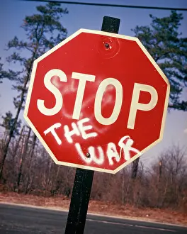Kru001: Stop the War Octagonal Red Traffic Stop Sign Marked