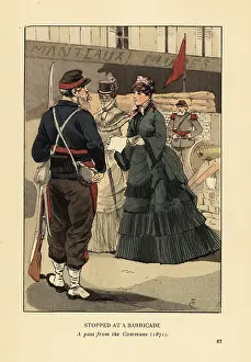 Mantelet: Stopped at a barricade, a pass from the Paris Commune, 1871