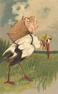 Kerchief: Stork Carrying Infants in Basket