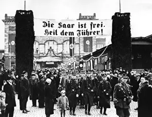 Saarbrucken: Stormtroops marching through Saarbrucken, 1935