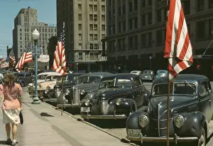 Vachon: Street Scene - American Flags - Urban