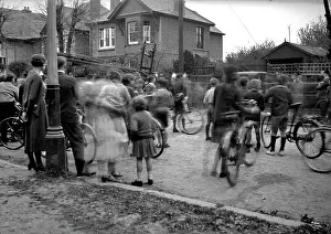Blurry: Street scene with fire engine