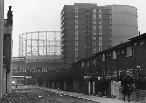 Gasworks: Street scene with gasworks