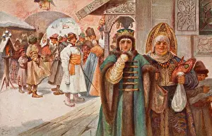 Solomko: Street scene after Mass in Russia