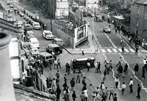 Rioting: Street scene with rioting, Brixton, Lambeth, South London