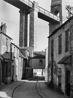 Saltash: Street scene with Royal Albert Bridge, Saltash, Cornwall