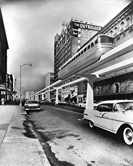 Camerique: Street Scene Showing Overhead Monorail System, Seattle, WA