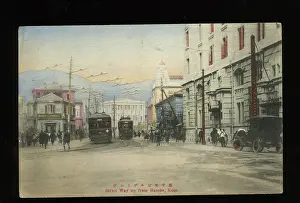 Tramlines: Street scene with trams, Kobe, Japan