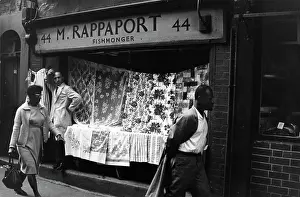 Fishmonger: Street trader with textile stall
