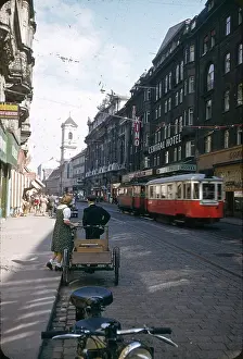 Cobblestones: Street with tram in Vienna, Austria