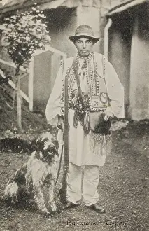 Czernowitz: Street vendor with dog in Czernowitz