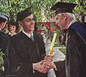Diploma: Student shakes Hands with Teacher at Graduation