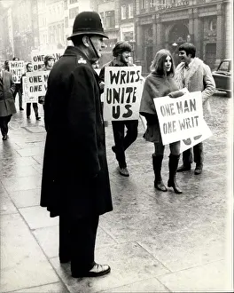 Summonses: Students demonstrate outside Law Courts, The Strand, London