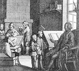 1770s: Students and teacher in a classroom