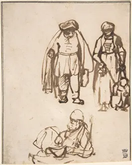 Nicolaes: Studies of Two Men and a Woman Teaching a Child