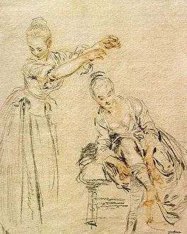 1716: Two Studies of a Young Woman, by Watteau