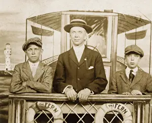Lifebelt: Studio photo, three people on board ship, The Fern