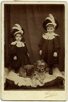 Lacy: Studio portrait, two children with dog